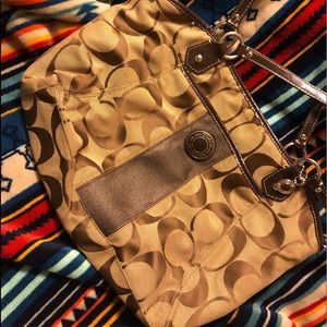 Coach khaki mahogany signature  pocket tote